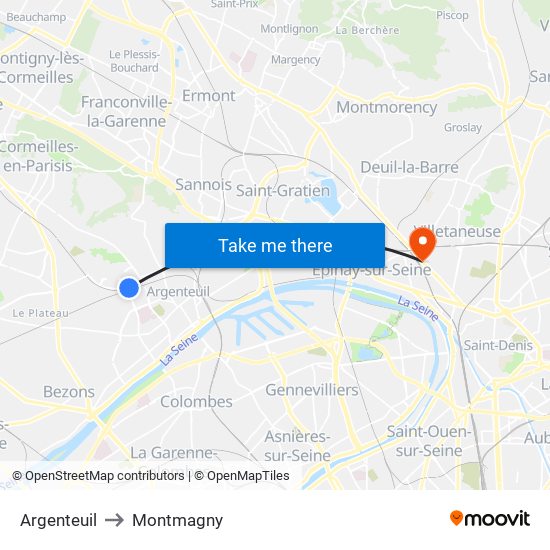 Argenteuil to Montmagny map