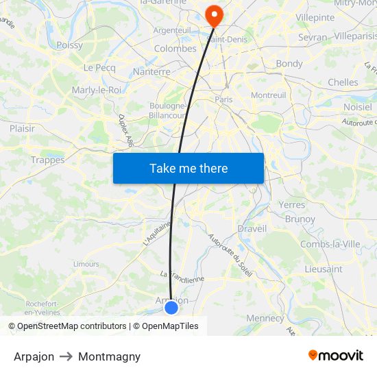 Arpajon to Montmagny map