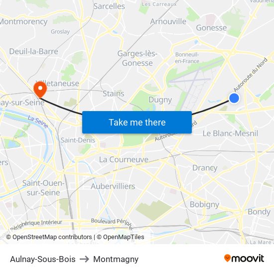 Aulnay-Sous-Bois to Montmagny map