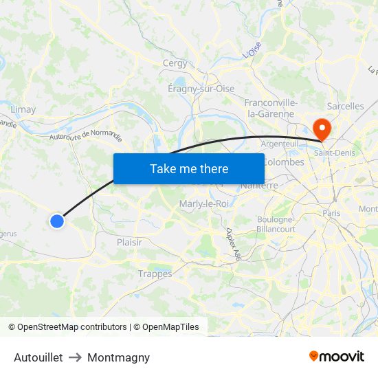 Autouillet to Montmagny map