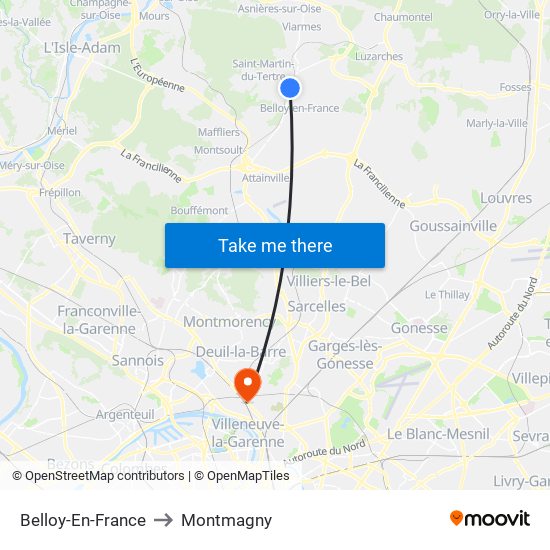 Belloy-En-France to Montmagny map