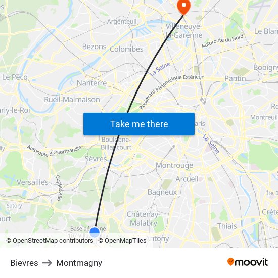 Bievres to Montmagny map