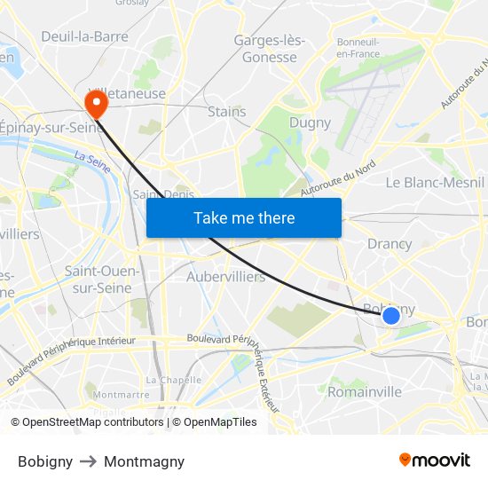 Bobigny to Montmagny map
