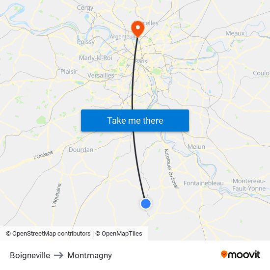 Boigneville to Montmagny map