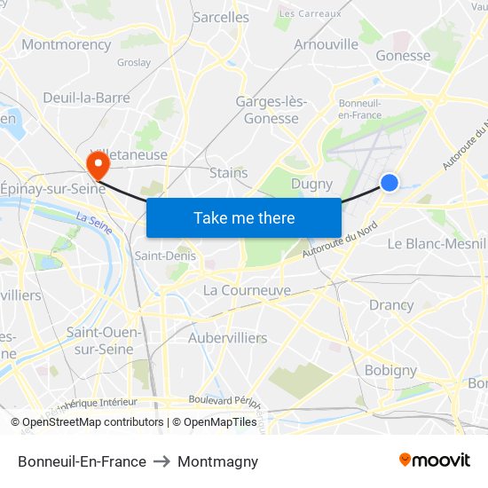 Bonneuil-En-France to Montmagny map