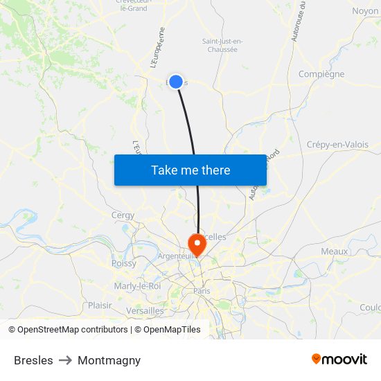 Bresles to Montmagny map