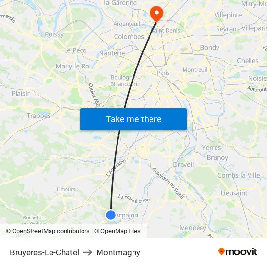 Bruyeres-Le-Chatel to Montmagny map