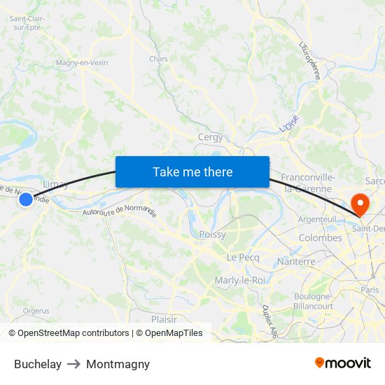Buchelay to Montmagny map