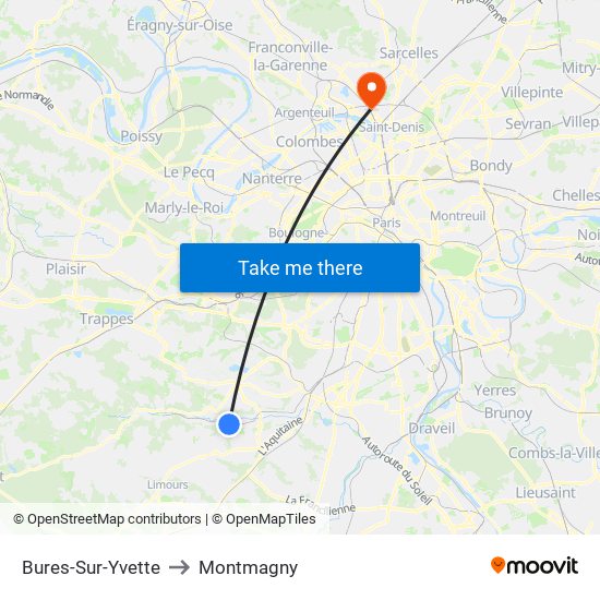 Bures-Sur-Yvette to Montmagny map