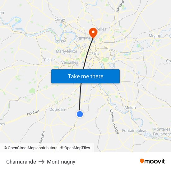 Chamarande to Montmagny map