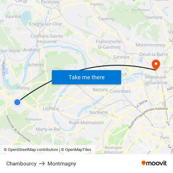 Chambourcy to Montmagny map