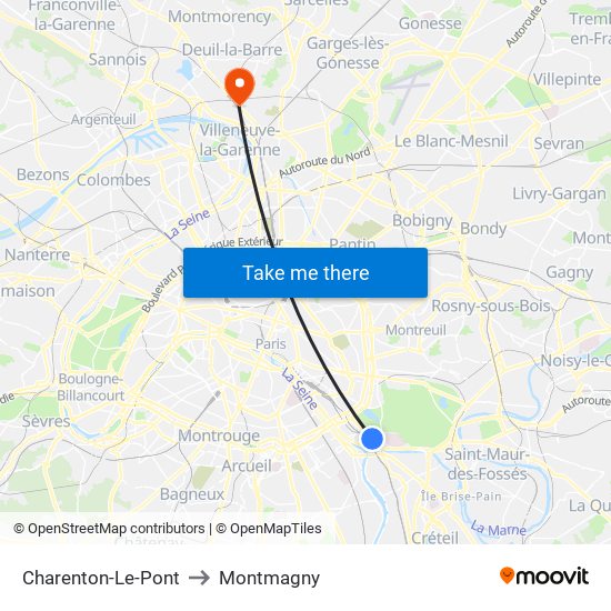 Charenton-Le-Pont to Montmagny map