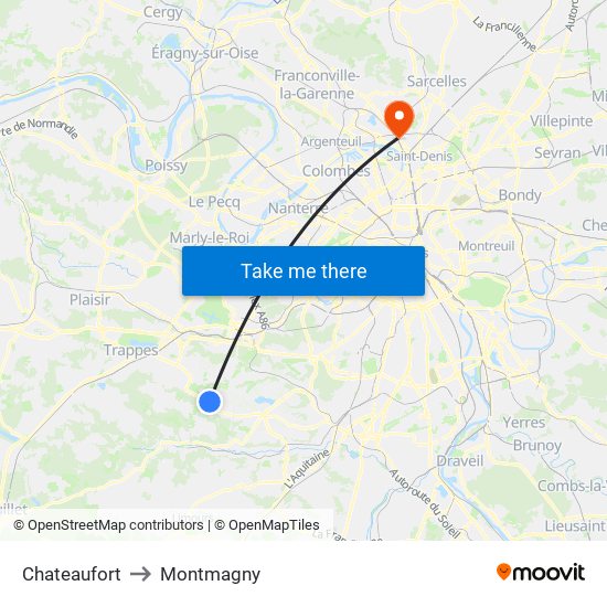 Chateaufort to Montmagny map