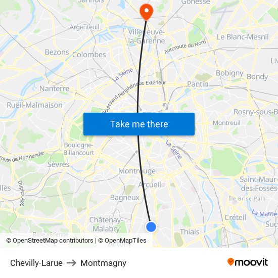 Chevilly-Larue to Montmagny map