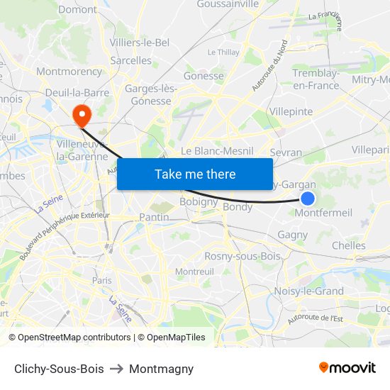 Clichy-Sous-Bois to Montmagny map