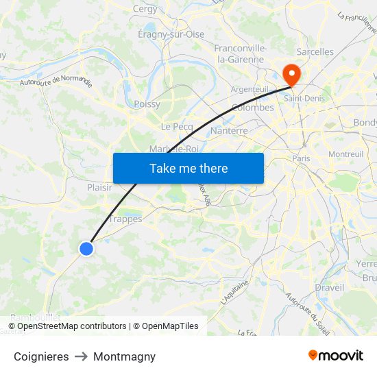 Coignieres to Montmagny map