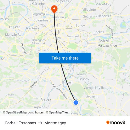 Corbeil-Essonnes to Montmagny map