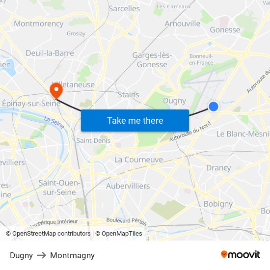 Dugny to Montmagny map