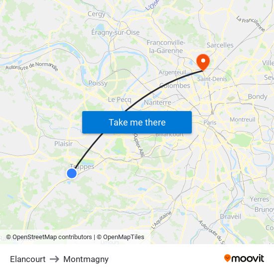Elancourt to Montmagny map