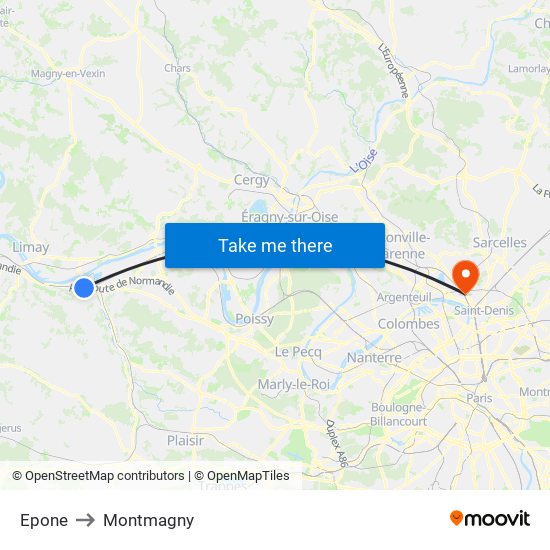 Epone to Montmagny map