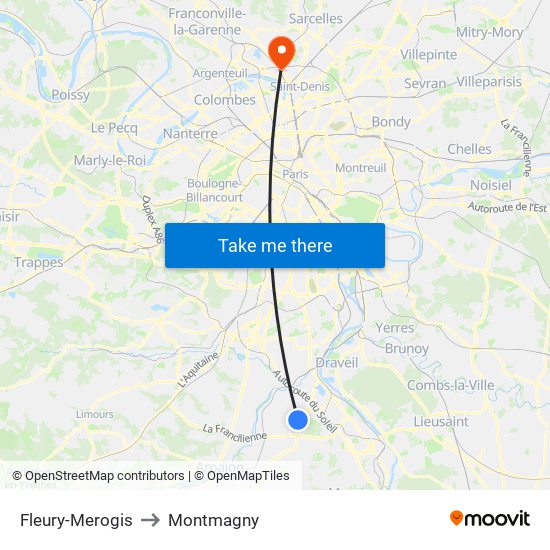 Fleury-Merogis to Montmagny map