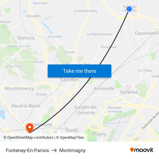 Fontenay-En-Parisis to Montmagny map