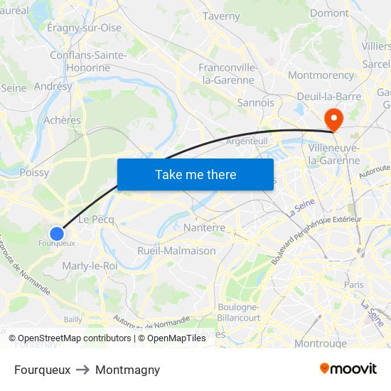 Fourqueux to Montmagny map