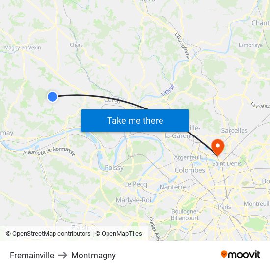 Fremainville to Montmagny map