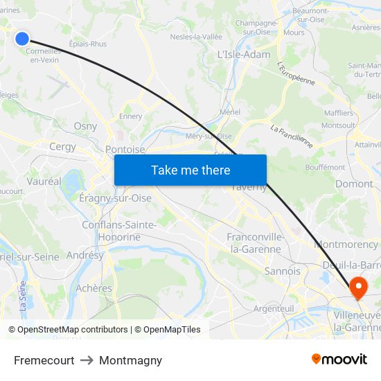 Fremecourt to Montmagny map
