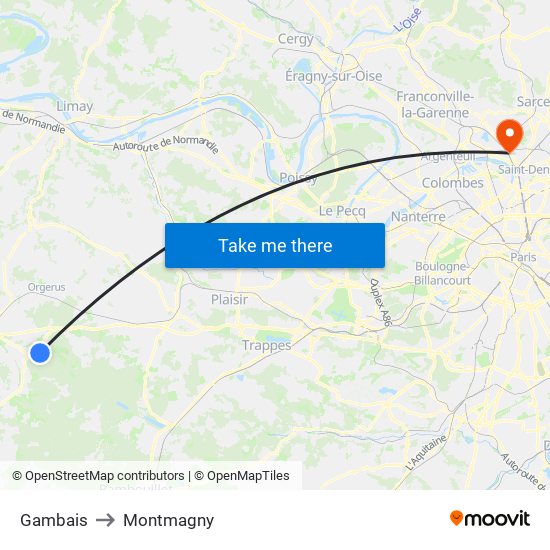Gambais to Montmagny map