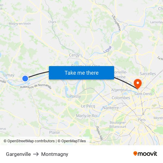 Gargenville to Montmagny map