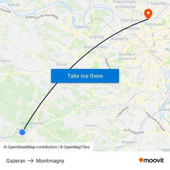 Gazeran to Montmagny map