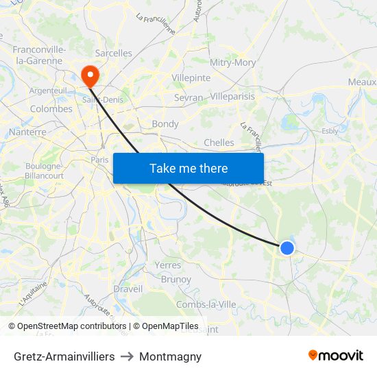 Gretz-Armainvilliers to Montmagny map