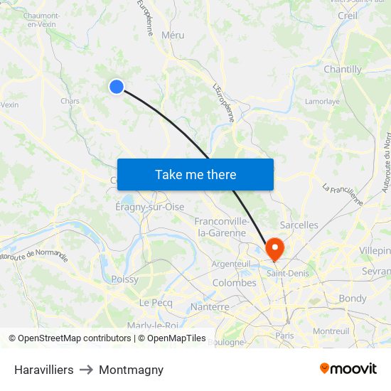 Haravilliers to Montmagny map