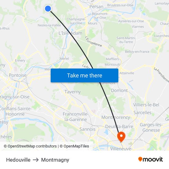 Hedouville to Montmagny map