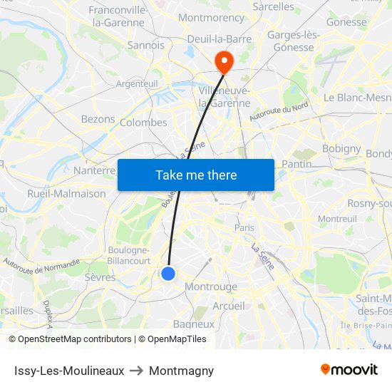 Issy-Les-Moulineaux to Montmagny map