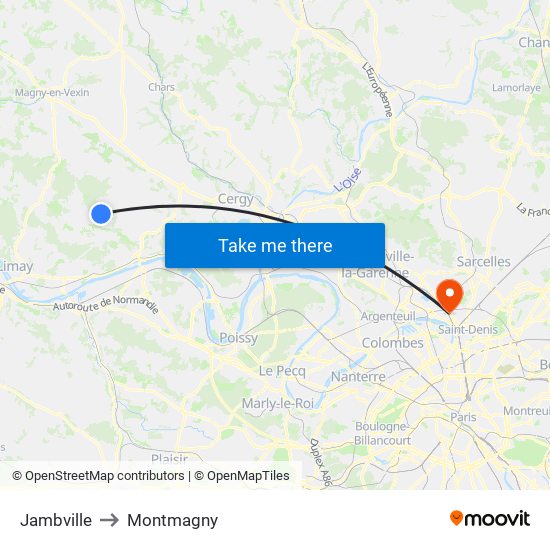 Jambville to Montmagny map