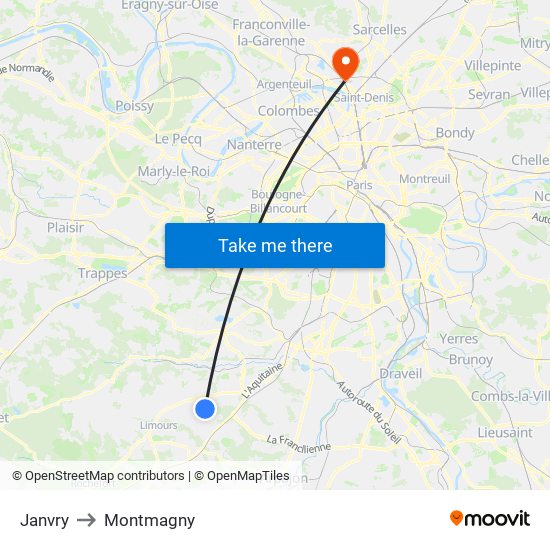 Janvry to Montmagny map