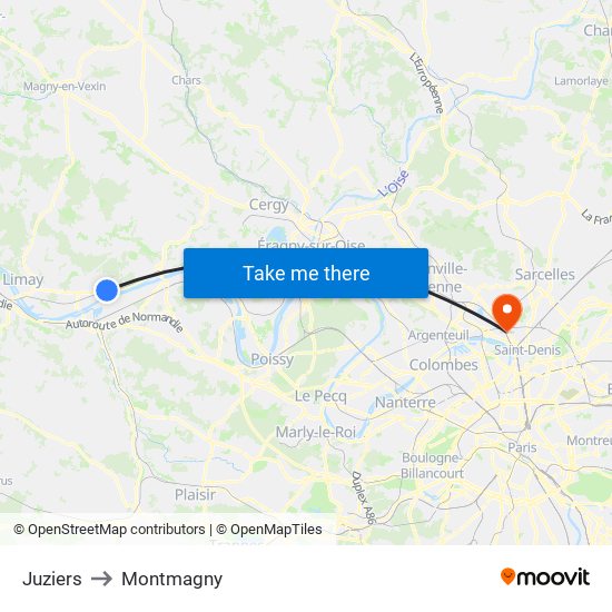 Juziers to Montmagny map