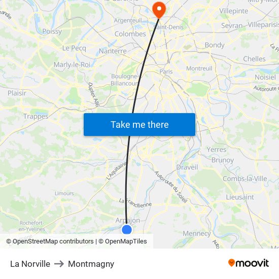 La Norville to Montmagny map