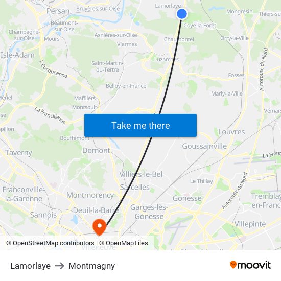 Lamorlaye to Montmagny map