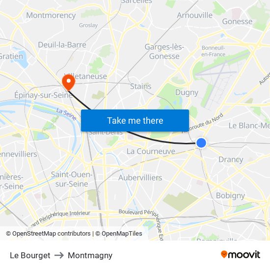 Le Bourget to Montmagny map