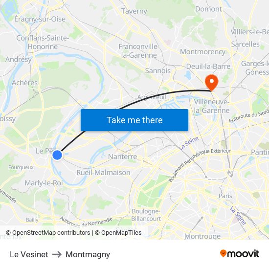 Le Vesinet to Montmagny map