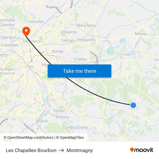 Les Chapelles-Bourbon to Montmagny map