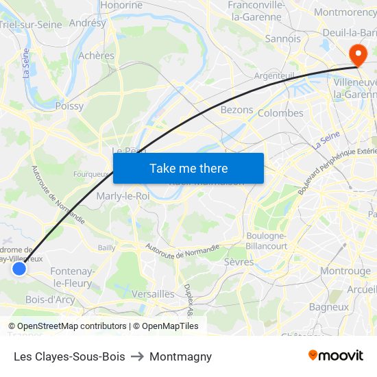 Les Clayes-Sous-Bois to Montmagny map