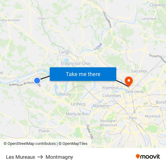 Les Mureaux to Montmagny map