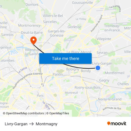 Livry-Gargan to Montmagny map