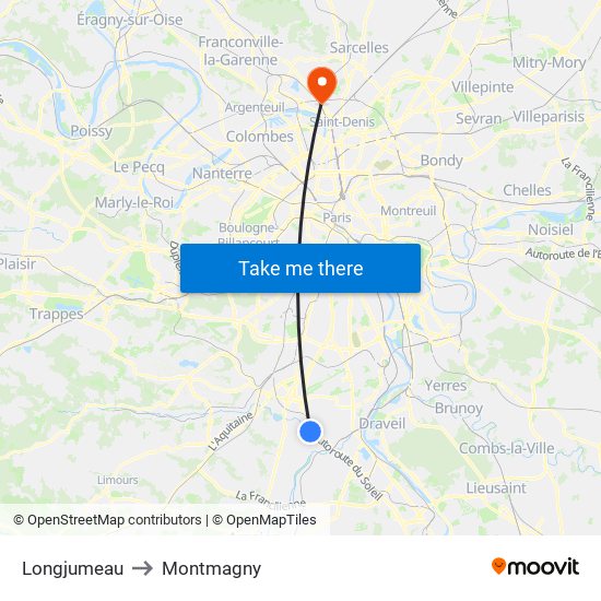 Longjumeau to Montmagny map