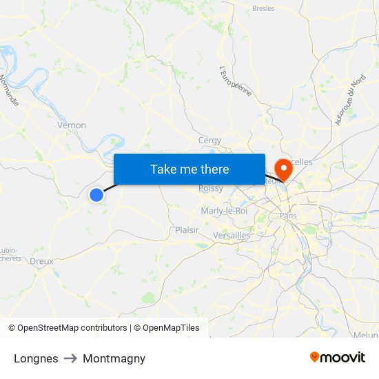 Longnes to Montmagny map