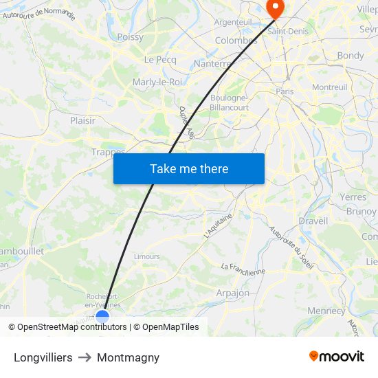 Longvilliers to Montmagny map